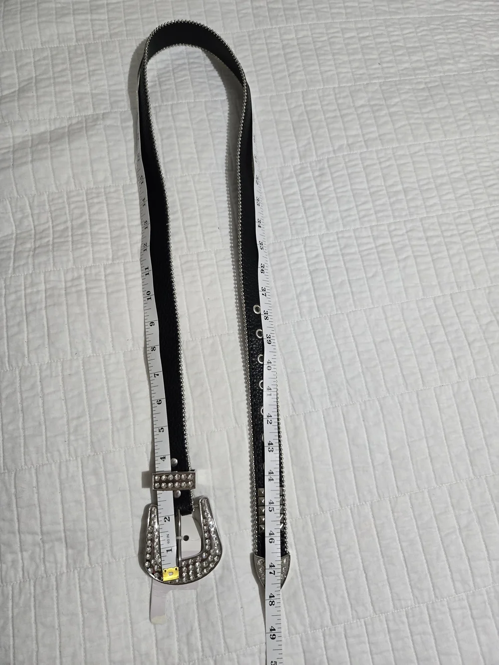 Black Crystal Accent Women’s Belt with Silver Buckle